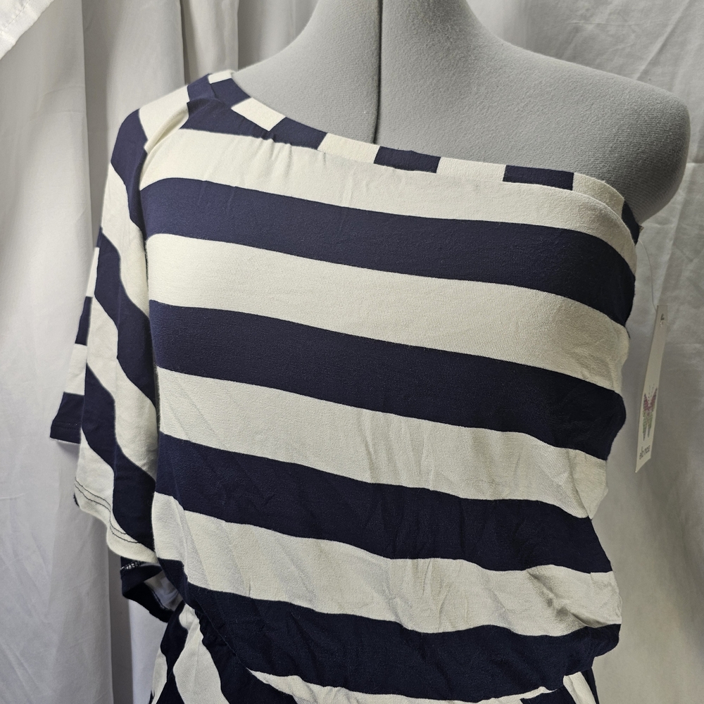 Ella Moss Off-Shoulder Striped Midi Dress